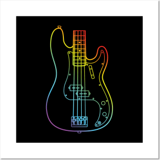 P-Style Bass Guitar Body Colorful Outline Posters and Art